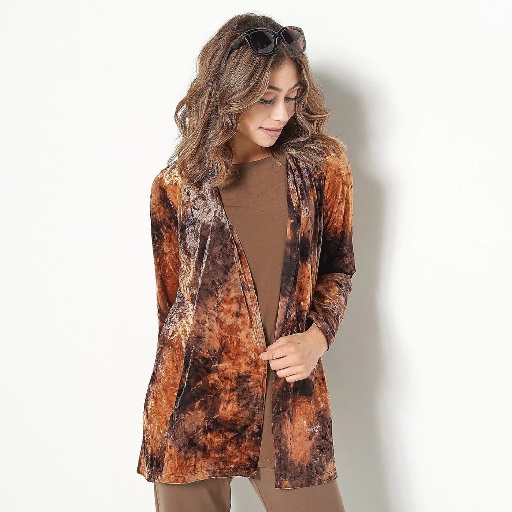 Susan Graver Printed Crushed Velvet Knit Open-Front Cardigan Plus Size 2X H12725 - Picture 8 of 8